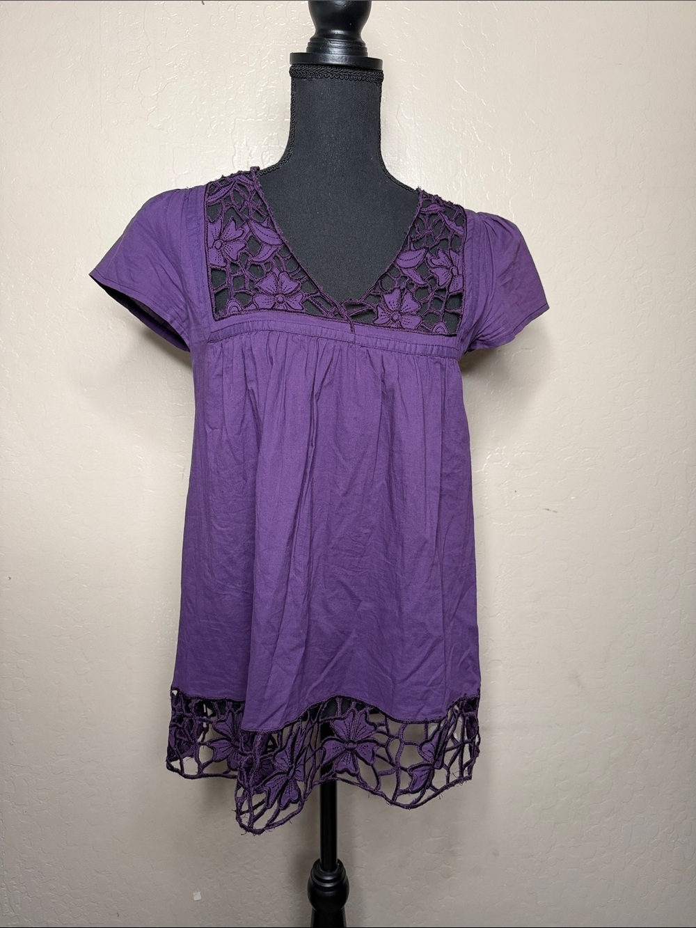 Forever 21 Purple Crochet Trim V-Neck Tunic